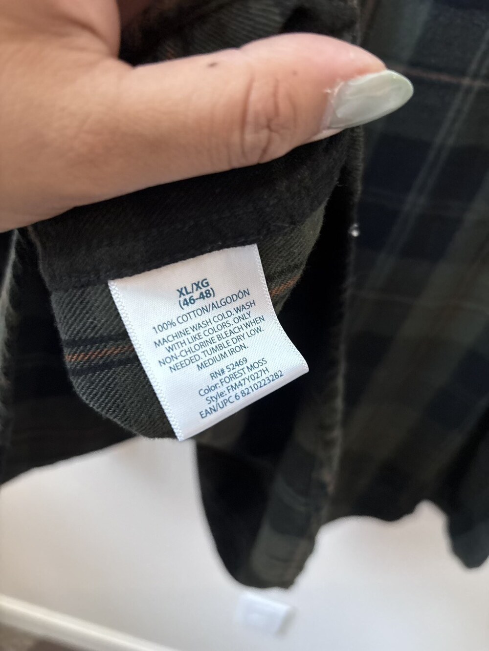 Faded Glory Olive Green Plaid Flannel Shirt Size XL 46-48 - Picture 5 of 5